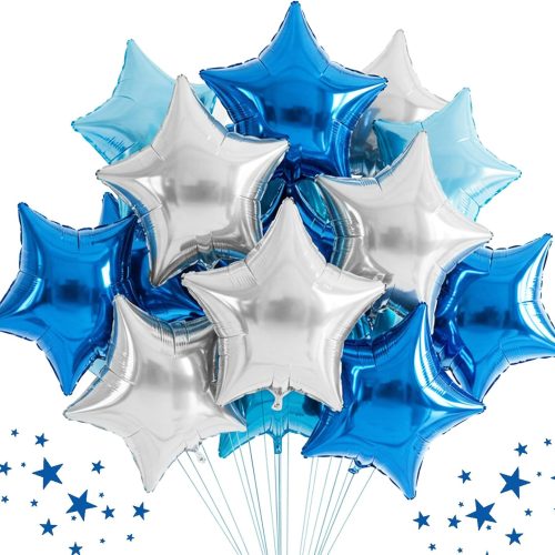 TONIFUL 30 Pcs Star Balloons 18 Inch Large Blue Silver Foil Balloons