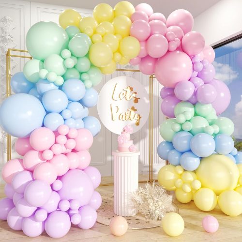 210Pcs Pastel Balloons Garland Arch Kit - 18 12 10 5 Inch Different Sizes Colorful Macaron Assorted Colors Latex Balloons for Baby Shower Girls Birthday Easter Rainbow Party Decorations