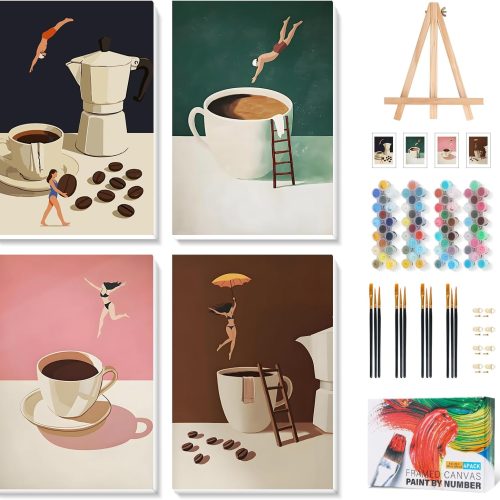 CT0419-CFT-17GT_1 Camocin 4 Pack Framed Paint by Numbers Kit for Adults with Wooden Easel
