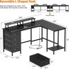 Korfile 59 inch L Shaped Computer Desk with Power Outlets, Black