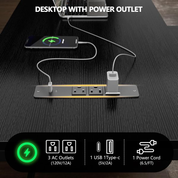 Korfile 59 inch L Shaped Computer Desk with Power Outlets, Black