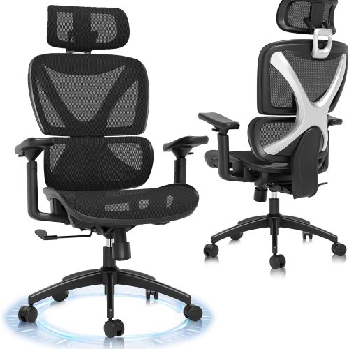 GABRYLLY Ergonomic Office Chair, Big and Tall Mesh Chair with Lumbar Support, 3D armrest - 215° Rotation, Adjustable Headrest & Soft Seat, Durable Computer Chair 350LBS for Work Gaming