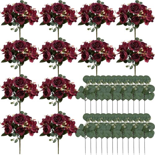 12 Bundles Burgundy Peonies Artificial Flowers for Centerpieces