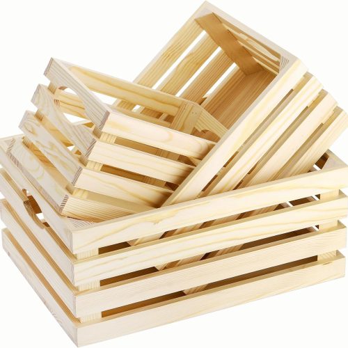 ZENFUN 3 Pack Wooden Nesting Crates with Handles, Decorative Hand Crafted Wood Box Nesting Crate Farmhouse Storage Basket Container for Display and Organization, Home Centerpieces
