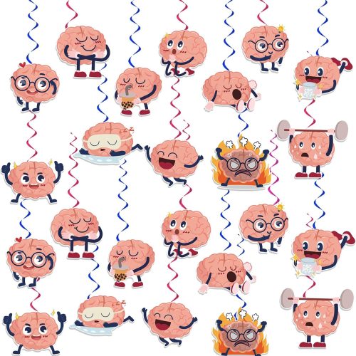 CT0428-PDS-34GT_1 24 Pieces Brain Hanging Swirls Funny Brain Streamers Cute Hanging Decorations Ceiling Swirls for Brain Birthday Party Decorations Party Supplies Baby Showers Decorations