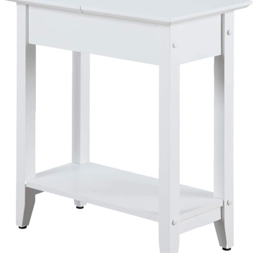 Convenience Concepts American Heritage Flip Top End Table 23.25" - Classic Narrow Chairside Accent with Hidden Storage & Lower Shelf for Traditional, Modern Living Room, White