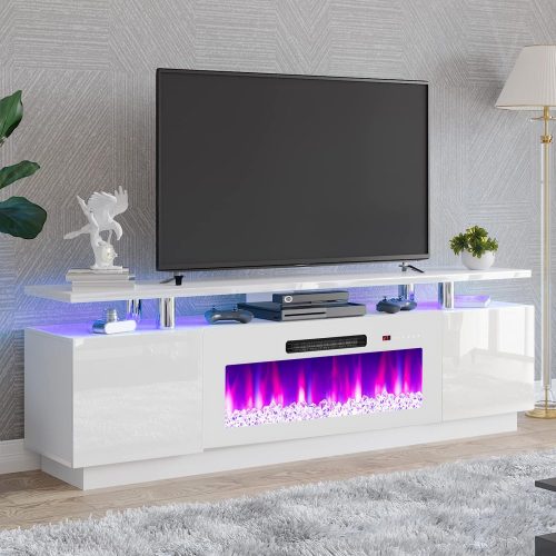 AMERLIFE 70" High-Gloss Fireplace TV Stand with 36" Electric Fireplace