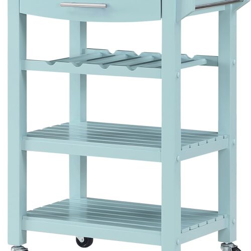 Convenience Concepts Ellaine Butcher Block Kitchen Cart 24.75" - 4 Tier Kitchen Island with Storage Drawer, Dining Room Wine Rack on Wheels, Coffee Station Table, Mobile Utility Trolley, Sea Foam