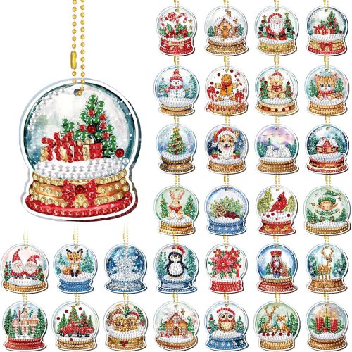 WILLBOND 30 Pcs Christmas Diamond Art Keychain Kits for Adults