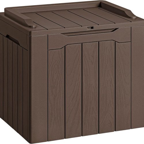 Devoko 30 Gallon Resin Deck Box Outdoor Indoor Waterproof Storage Box for Patio Furniture Pool Accessories Storage for Cushion Garden Tools (30 Gallon, Brown)
