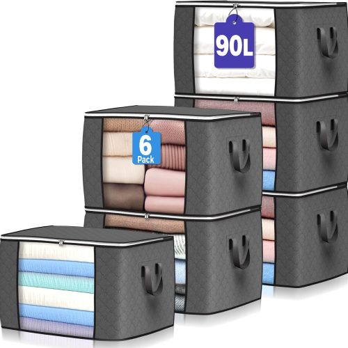 90L Large Storage Bags, 6 Pack Clothes Storage Bins Closet Organizers