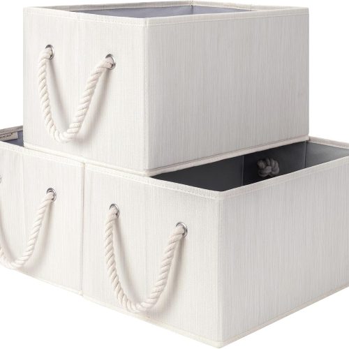 StorageWorks Fabric Storage Bins with Rope Handles, Ivory White, Large