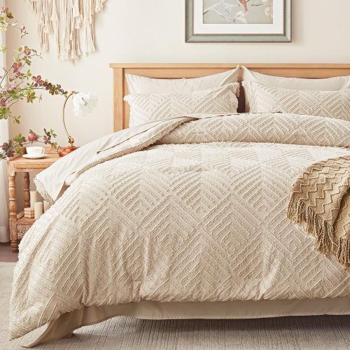 CT0439962JS_1 Zzlpp Queen Comforter Set 7 Piece, Beige Bed in a Bag Queen Bedding Sets
