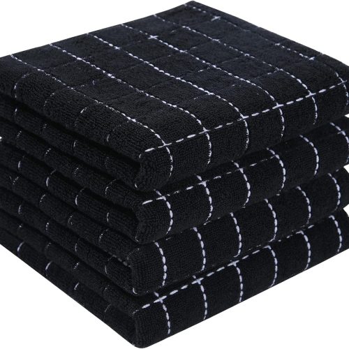 CT0440097JS_1 Homaxy 100% Cotton Terry Kitchen Towels, 4 Pack, Black