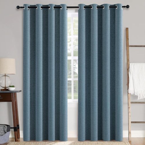 CT0440182JS_1 MIULEE 100% Blackout Linen Curtains for Bedroom 52x84 Inches Dusty Blue