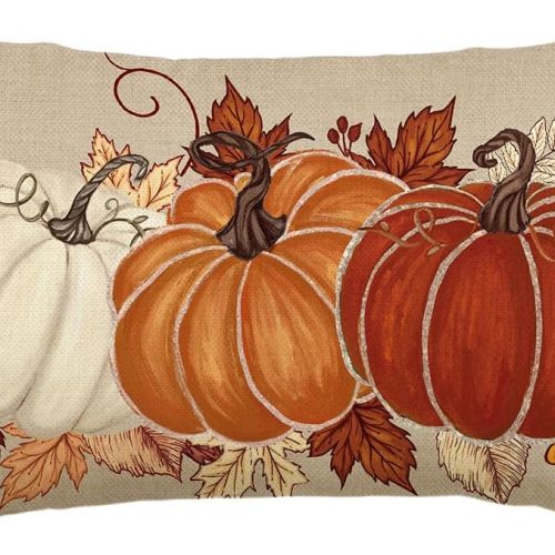 CT0440265JS_1 AVOIN colorlife Fall Orange Pumpkin Leaves Throw Pillow Cover 12x20 Inch