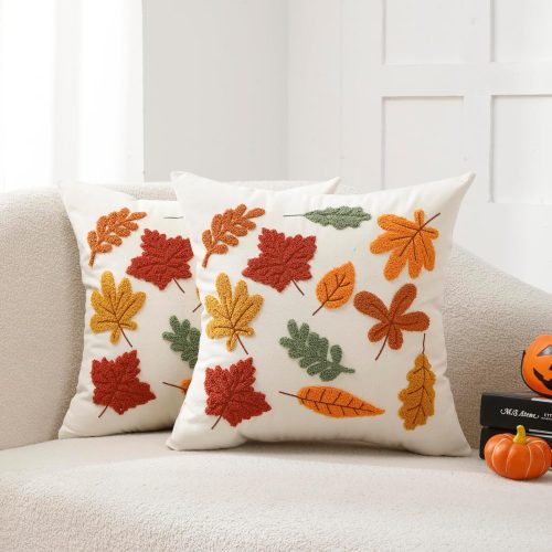 Fall Outdoor Throw Pillow Covers 18x18 2pcs,Thanksgiving Autumn Decor