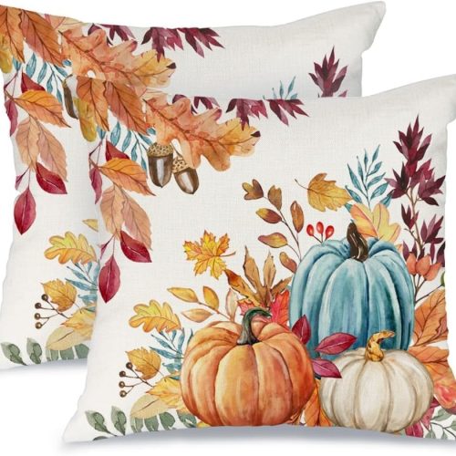 AACORS Fall Pillow Covers 18x18 Set of 2, Pumpkin Maple Leaf Sofa Decor