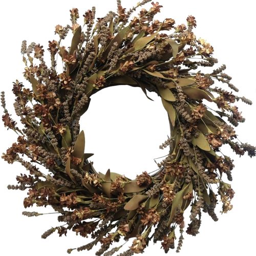 TEMPUS 20" Artificial Fall Coffee-Colored Flower String Wreath Fall Leaves Grain Wreath for Front Door Wall Decoration Christmas Harvest Thanksgiving Home Decor