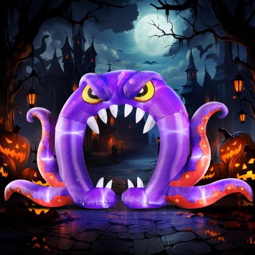 CT0440825JS_1 DomKom Halloween Inflatable Blow Up Decorations, 16FT Long 8FT Tall Purple Monster Octopus Archway, Built-in LEDs for Holiday Party, Garden, Lawn, Yard, Patio Décor