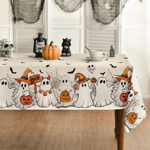 Horaldaily Halloween Tablecloth 60 x 84 Inch Rectangular Black Bat Ghost