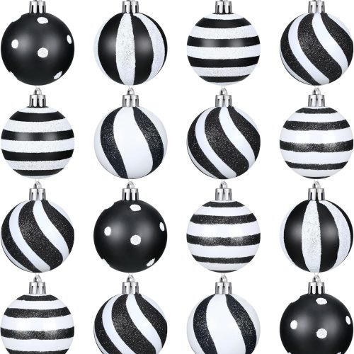 Riceshoot 24 Pcs Christmas Ball Ornaments, Black and White Hanging Balls