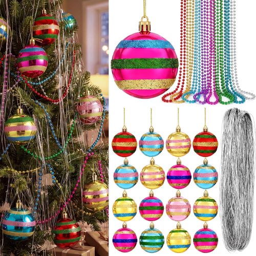 Soulchen Vintage Christmas Tree Ornaments Set 2.36 Inch Retro Striped Ball
