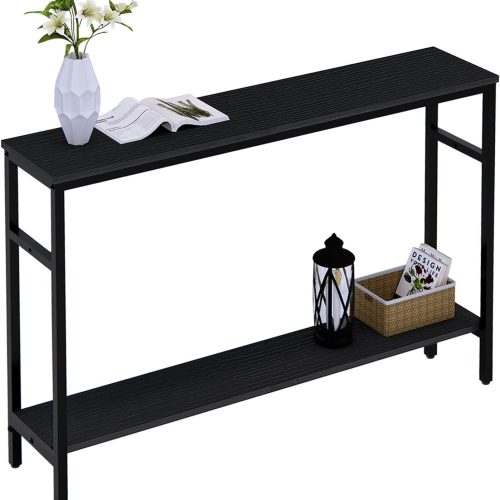 Timberer Narrow Console Table, 47 Inch Sofa Table with Adjustable Shelf