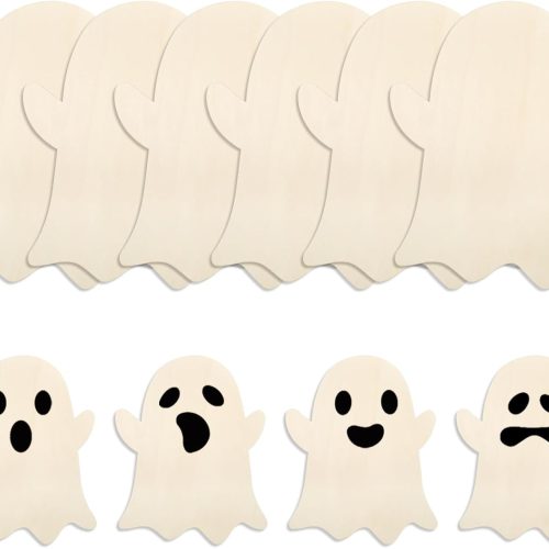 JarThenaAMCS 6Pcs Halloween Wooden Cutouts Unfinished Ghost Blank Wood Signs for Holiday Home Party DIY Painting Crafts