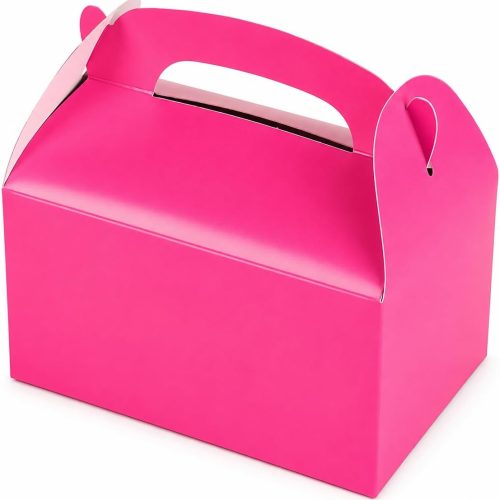 The Dreidel Company 12-Count Hot Pink Gable Treat Boxes, Goodies Favor Box for Kids Birthday Party Favors, Weddings Events, Baby Shower, 6.25" x 3.5" x 3.5" Inch Box (Hot Pink Treat Box, 12-Pack)