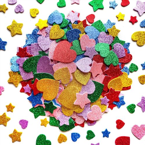 280 Pcs Glitter Foam Stickers Colorful Foam Stars and Hearts Self-Adhesive Stickers for DIY Scrapbooks Greeting Cards Arts Craft Supplies Christmas Birthday Holiday Party Decor
