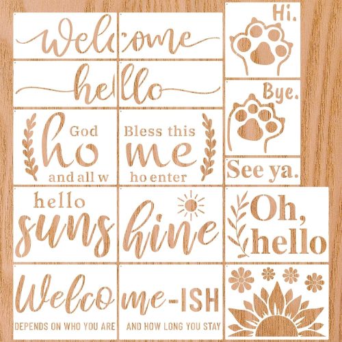 CT0508-WA-18GT_1 Door Mat Stencils for Painting, Reusable Home Welcome Stencil on Porch Wood Sign Doormat Crafts