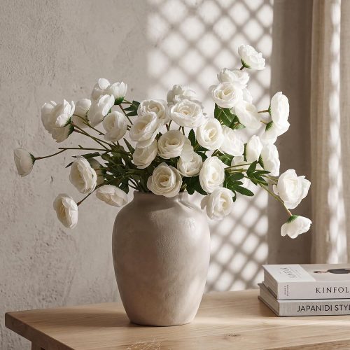 CT0508-WA-300GT_1 6 Pack Artificial Ranunculus Flowers, 28" Stem, Cream White