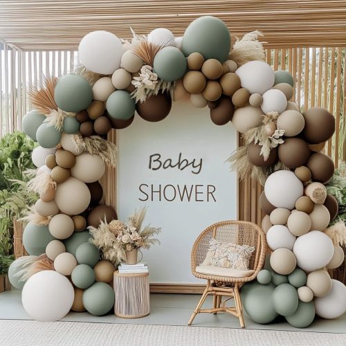 CT0510-BAK-47GT_1 Dusty Green Nude Balloon Arch Double Stuffed Sage Green Brown Beige White Sand Cream Balloon Garland Kit for Neutral Baby Shower Birthday Wedding Woodland Wild One Dinosaur Fall Boho Party Decor