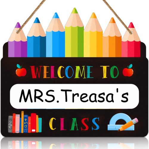 SICOHOME Personalized Classroom Door Sign - Welcome Signs for Classroom Door Decorations Hanger 13" Teacher Sign for Back to School Decor Hanging Signs Teacher Supplies