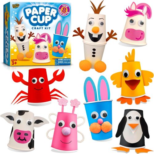 Arts and Crafts for Toddlers & Kids Ages 3-5 – Paper Cup Craft Kit, 8 Animal Projects – Fun Preschool Activity for Girls & Boys