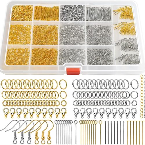 LEOBRO 1200PCS Jewelry Making Supplies, Jewelry Findings, with Jump Rings for Jewelry Making, Earring Hooks Earring Findings, Lobster Claw Clasps and Necklace Extenders
