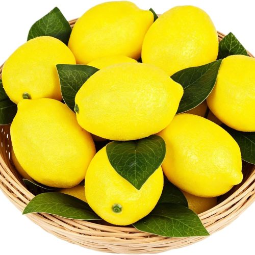 CT0518-CTP-18GT_1 STEFORD 25 Pcs Fake Lemons Artificial Fruits with 20 Pcs Leaves, Faux Yellow Lifelike Simulation Lemons Decor Realistic Lemon Fruits for Home Kitchen Table Cabinet Summer Party Photography Props