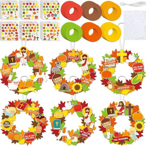 24Sets Fall Christian Craft for Kids DIY Religious Jesus Wreath Ornaments