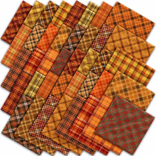 CT0521-KCH-269GT_1 JarThenaAMCS 40 Pcs Fall Cotton Fabric Bundles Orange Yellow Buffalo Plaid Fabric Square Checkered Autumn Thanksgiving Quilting Patchwork for DIY Craft Home Party Decor, 10 x 10 Inch