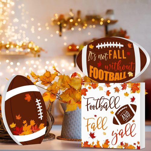 Jetec 3 Pcs Fall Football Decor Tiered Tray Decor for Home Office, Classic