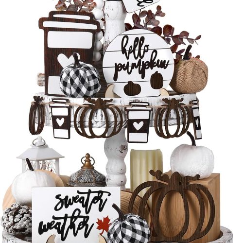 CT0524-PFR-71GT_1 FairySandy 19 Pcs Fall Tiered Tray Decor Set, Hello Pumpkin