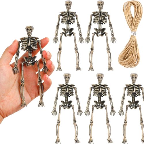 CT0601-SRD-71GT_1 FINGOOO Small Skeleton Figurine 6 Inches,6 Pieces Plastic Skeletons Mini Poseable Skeleton Toy for Crafts Halloween Decoration (Make-Old)