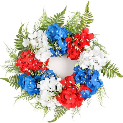 Patriotic Wreath Decorations for Front Door 20 Inch Colorful Hydrangea Wreaths Festival Artificial Flower Wreath for Indoor Outdoor Home Decor