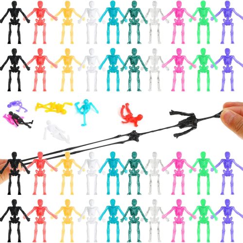CT0604-DCR-91GT_1 LOKIPA 50PCS Stretchy Skeleton Toys, 10 Colors Stretchy Skeleton Party Favor Halloween Bags Stuffers Halloween Sticky Toys for Kids