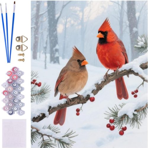 ACIOPPL Paint by Numbers for Adults Beginner Northern Cardinal DIY Acrylic Painting Kits Bird Oil Painting by Number Kit Bird Canvas Set for Home Wall Decor Winter Cardinal Christmas 16 x 20 Inch
