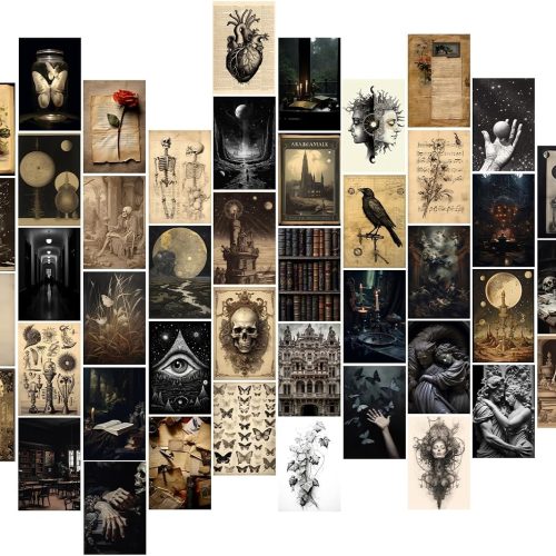 TWNSLLA Moody Dark Academia Decor Wall Art for Home,50pcs Dark Academia Aesthetic Wall Decor,Vintage Halloween Pictures Gothic Posters Wall Collage Kit,Witchy Goth Art Prints,4x6inch