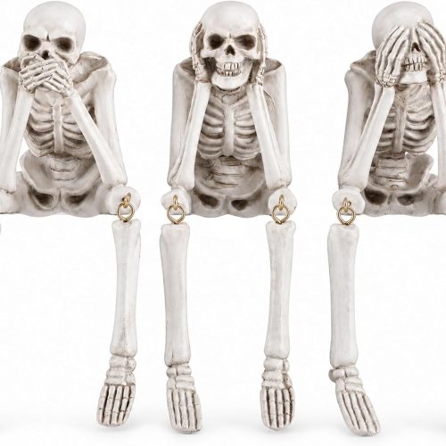 Skeleton Halloween Decorations Indoor, Set of 3 No Evil Resin Figurines