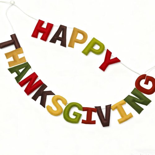 CT0619-RDW-330GT_1 Happy Thanksgiving Felt Banner Pre-Strung Reusable Thanksgiving Garland for Thanks Giving Friendsgiving Party Wall Decorations