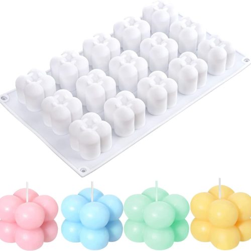 Konrisa 3D Bubble Candle Molds, 15 Cavity Cube Silicone Molds for Candles Making Soy Wax, Bubble Cake Molds for Baking Chocolate Dessert Cheesecake Mousse Cake Jelly Pudding